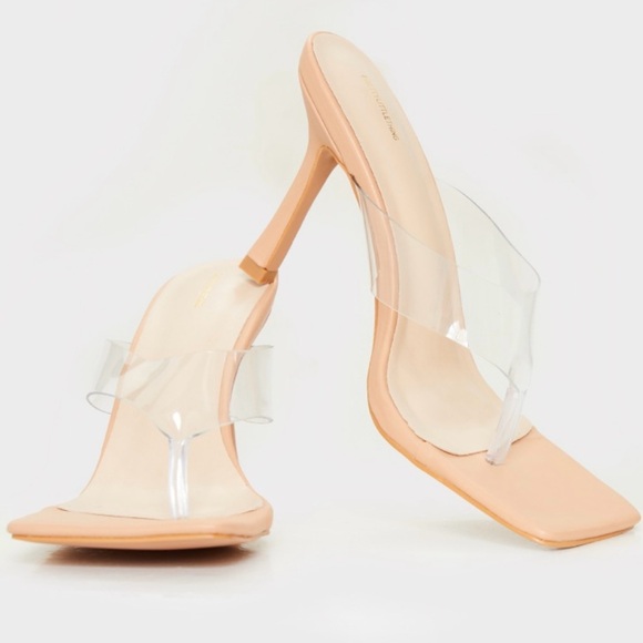 ๐ฅ๐ฅHOST PIC๐ฅ๐ฅ Clear Toe Thong Tan Heeled Mules - Picture 3 of 10